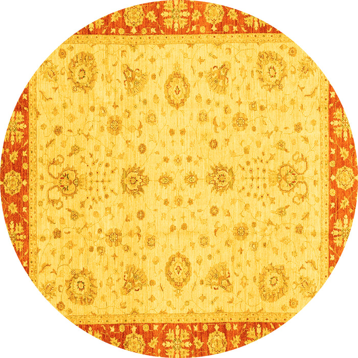 Round Abstract Yellow Modern Rug, abs3983yw