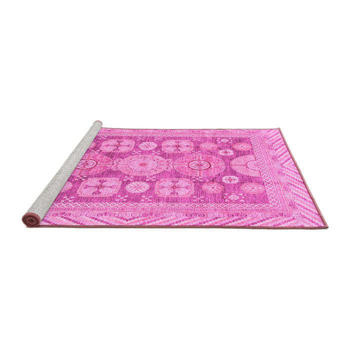 Sideview of Machine Washable Oriental Pink Traditional Rug, wshabs3984pnk