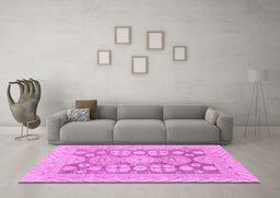 Machine Washable Oriental Purple Traditional Area Rugs in a Living Room, wshabs3984pur