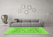 Machine Washable Oriental Green Traditional Area Rugs in a Living Room,, wshabs3984grn