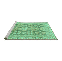 Sideview of Machine Washable Oriental Turquoise Traditional Area Rugs, wshabs3984turq