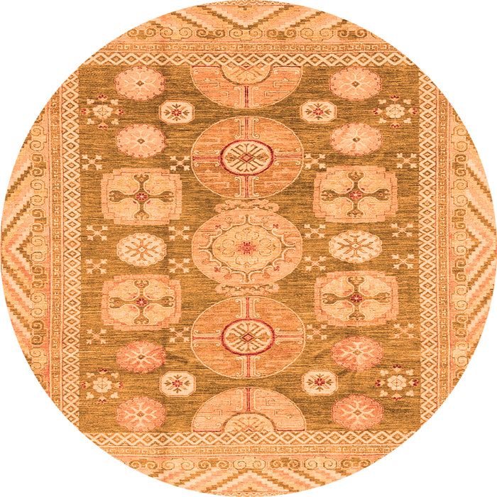 Round Machine Washable Oriental Orange Traditional Area Rugs, wshabs3984org