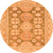 Round Machine Washable Oriental Orange Traditional Area Rugs, wshabs3984org