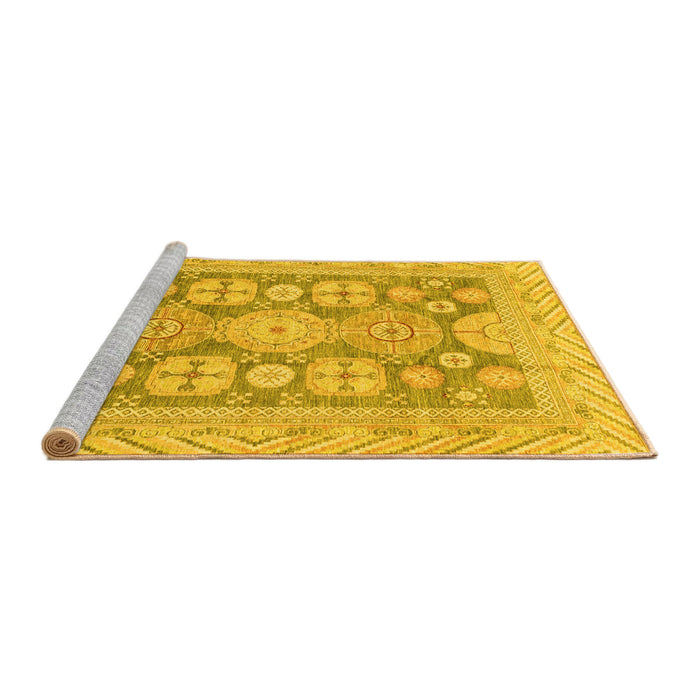 Sideview of Machine Washable Oriental Yellow Traditional Rug, wshabs3984yw