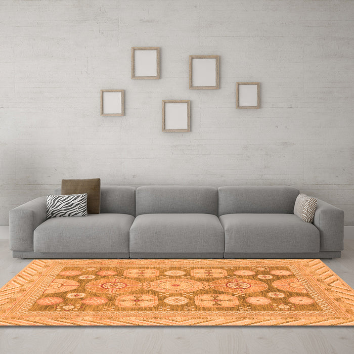 Machine Washable Oriental Orange Traditional Area Rugs in a Living Room, wshabs3984org