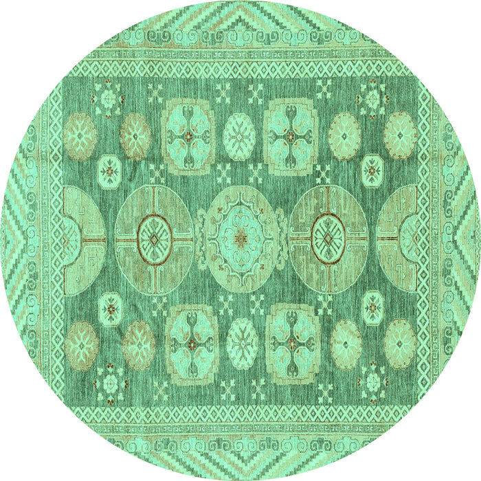 Round Oriental Turquoise Traditional Rug, abs3984turq