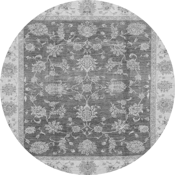 Round Machine Washable Oriental Gray Traditional Rug, wshabs3985gry
