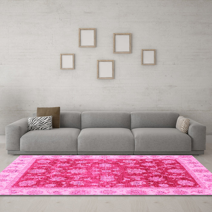 Machine Washable Oriental Pink Traditional Rug in a Living Room, wshabs3985pnk