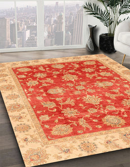 Abstract Scarlet Red Oriental Rug in Family Room, abs3985