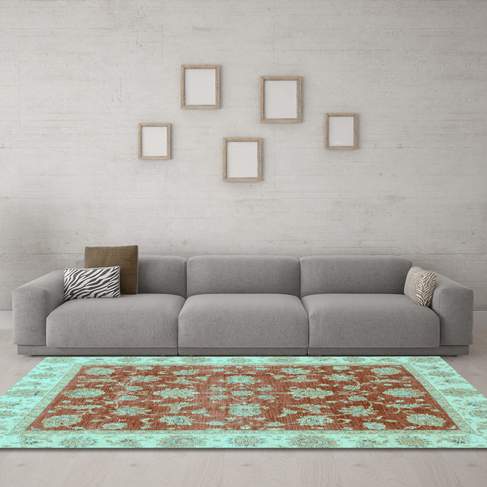 Machine Washable Oriental Light Blue Traditional Rug in a Living Room, wshabs3985lblu
