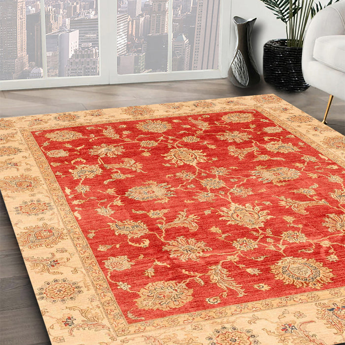 Abstract Scarlet Red Oriental Rug in Family Room, abs3985