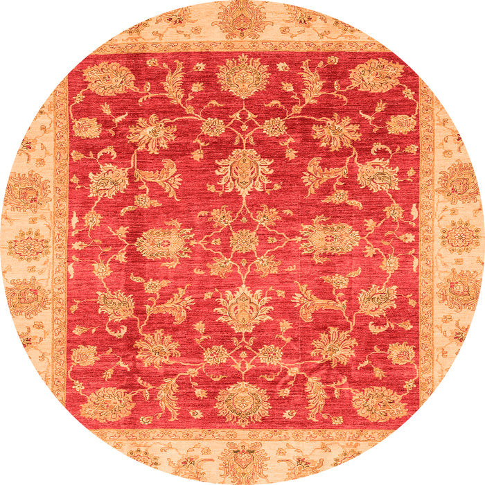 Round Machine Washable Oriental Orange Traditional Area Rugs, wshabs3985org
