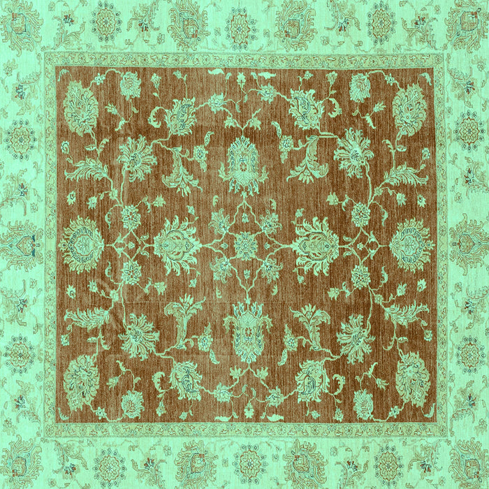 Square Machine Washable Oriental Turquoise Traditional Area Rugs, wshabs3985turq