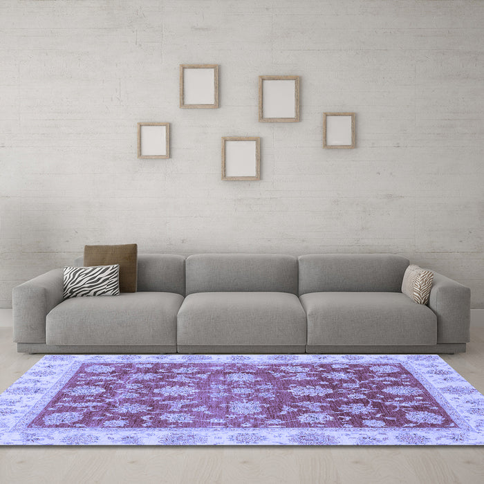 Machine Washable Oriental Blue Traditional Rug in a Living Room, wshabs3985blu