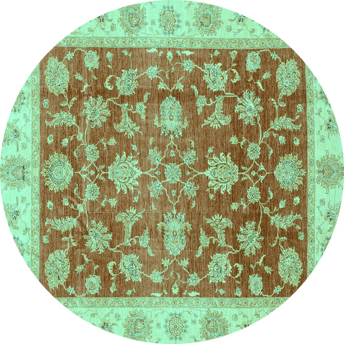 Round Oriental Turquoise Traditional Rug, abs3985turq