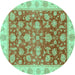 Round Oriental Turquoise Traditional Rug, abs3985turq