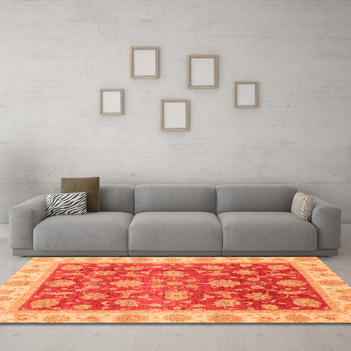 Machine Washable Oriental Orange Traditional Area Rugs in a Living Room, wshabs3985org