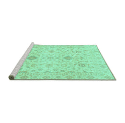 Sideview of Machine Washable Oriental Turquoise Traditional Area Rugs, wshabs3986turq