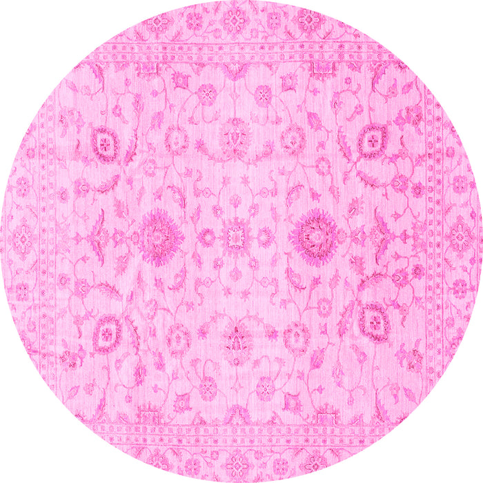 Round Machine Washable Oriental Pink Traditional Rug, wshabs3986pnk