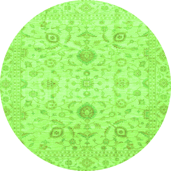 Round Machine Washable Oriental Green Traditional Area Rugs, wshabs3986grn