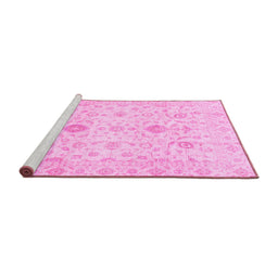 Sideview of Machine Washable Oriental Pink Traditional Rug, wshabs3986pnk