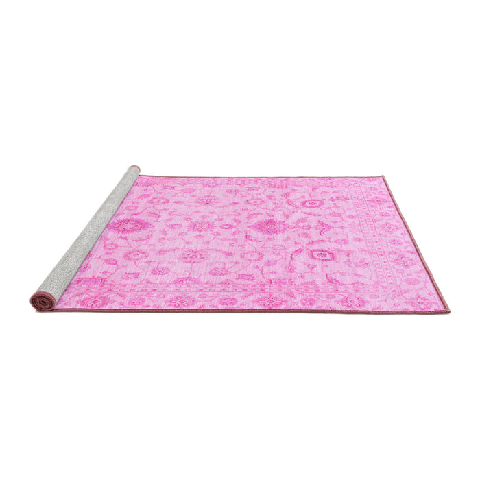 Sideview of Machine Washable Oriental Pink Traditional Rug, wshabs3986pnk