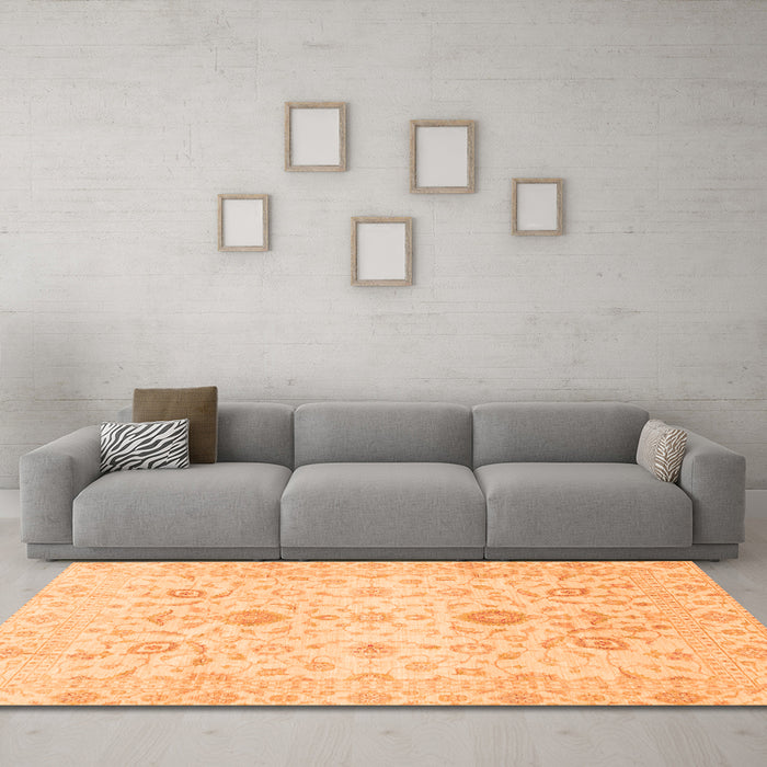 Machine Washable Oriental Orange Traditional Area Rugs in a Living Room, wshabs3986org