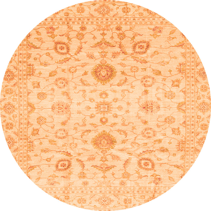 Round Machine Washable Oriental Orange Traditional Area Rugs, wshabs3986org