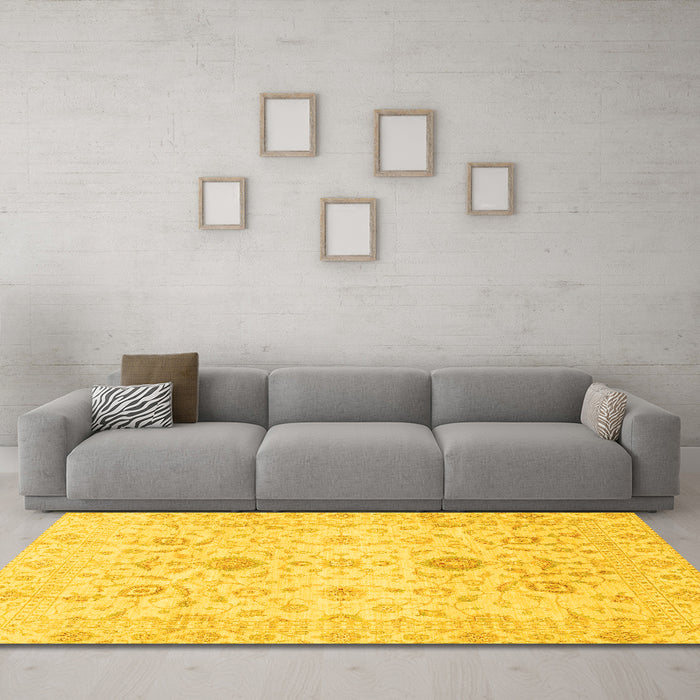 Machine Washable Oriental Yellow Traditional Rug in a Living Room, wshabs3986yw