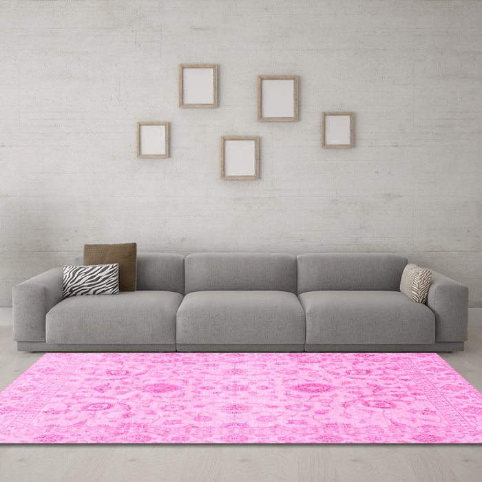 Machine Washable Oriental Pink Traditional Rug in a Living Room, wshabs3986pnk