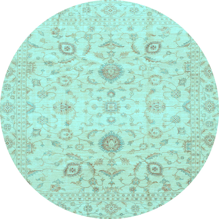 Round Oriental Light Blue Traditional Rug, abs3986lblu