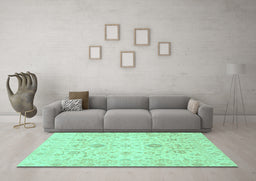 Machine Washable Oriental Turquoise Traditional Area Rugs in a Living Room,, wshabs3986turq