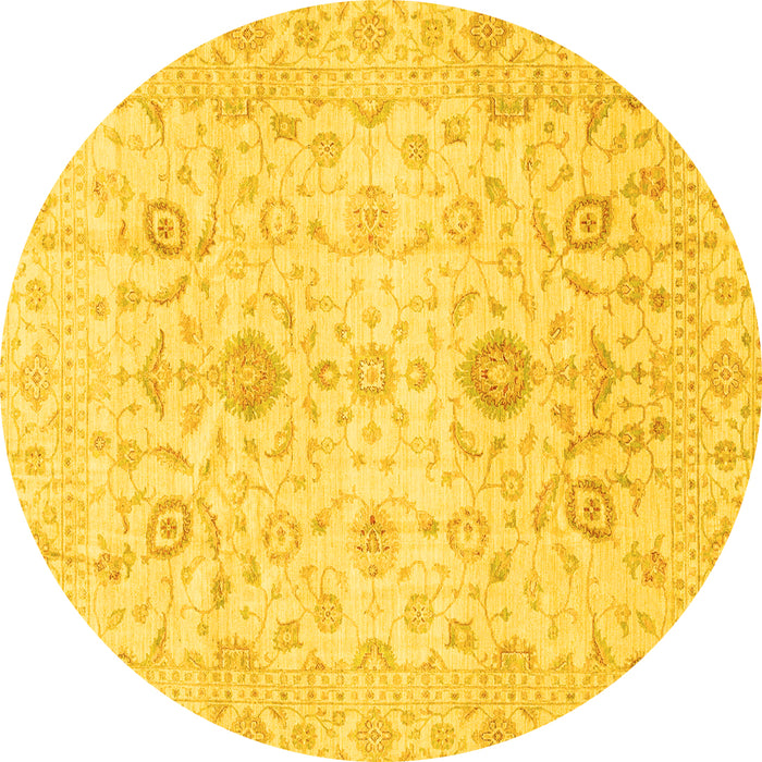 Round Machine Washable Oriental Yellow Traditional Rug, wshabs3986yw