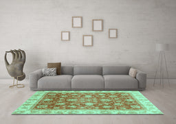 Machine Washable Oriental Turquoise Traditional Area Rugs in a Living Room,, wshabs3987turq