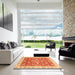 Square Abstract Scarlet Red Oriental Rug in a Living Room, abs3987