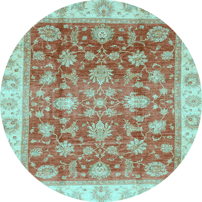 Round Machine Washable Oriental Light Blue Traditional Rug, wshabs3987lblu