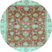 Round Machine Washable Oriental Light Blue Traditional Rug, wshabs3987lblu