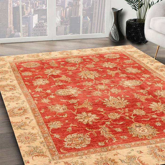 Machine Washable Abstract Scarlet Red Rug in a Family Room, wshabs3987