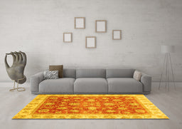Machine Washable Oriental Yellow Traditional Rug in a Living Room, wshabs3987yw