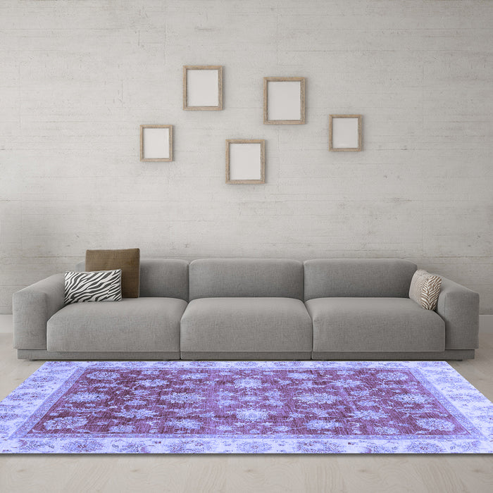 Machine Washable Oriental Blue Traditional Rug in a Living Room, wshabs3987blu