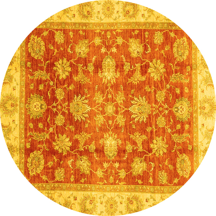 Round Oriental Yellow Traditional Rug, abs3987yw