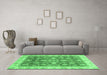 Machine Washable Oriental Emerald Green Traditional Area Rugs in a Living Room,, wshabs3987emgrn