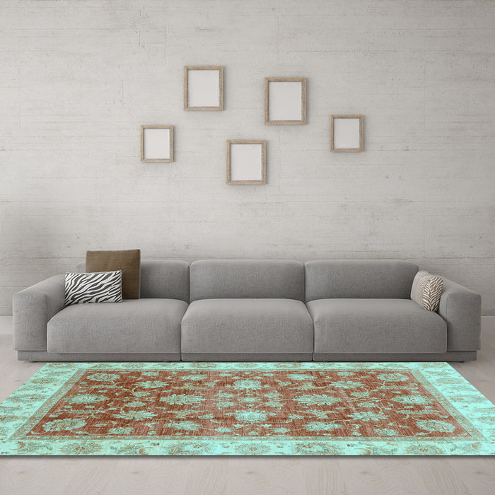 Machine Washable Oriental Light Blue Traditional Rug in a Living Room, wshabs3987lblu