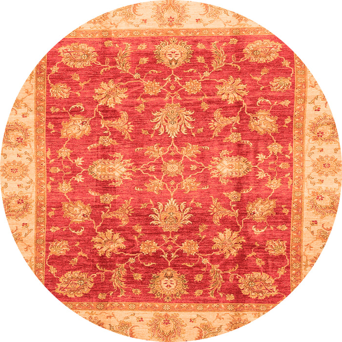 Round Machine Washable Oriental Orange Traditional Area Rugs, wshabs3987org