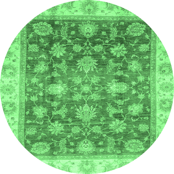Round Machine Washable Oriental Emerald Green Traditional Area Rugs, wshabs3987emgrn