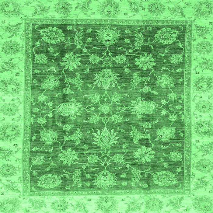 Square Machine Washable Oriental Emerald Green Traditional Area Rugs, wshabs3987emgrn