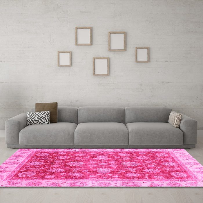 Machine Washable Oriental Pink Traditional Rug in a Living Room, wshabs3987pnk