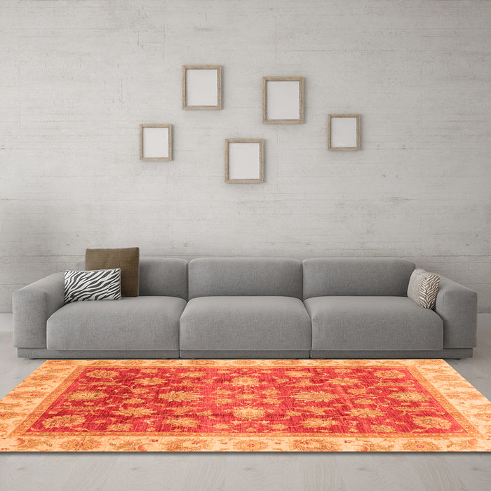 Machine Washable Oriental Orange Traditional Area Rugs in a Living Room, wshabs3987org