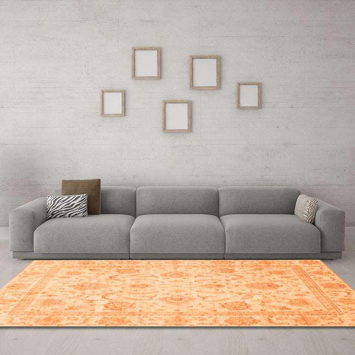 Machine Washable Oriental Orange Traditional Area Rugs in a Living Room, wshabs3988org