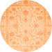 Round Machine Washable Oriental Orange Traditional Area Rugs, wshabs3988org